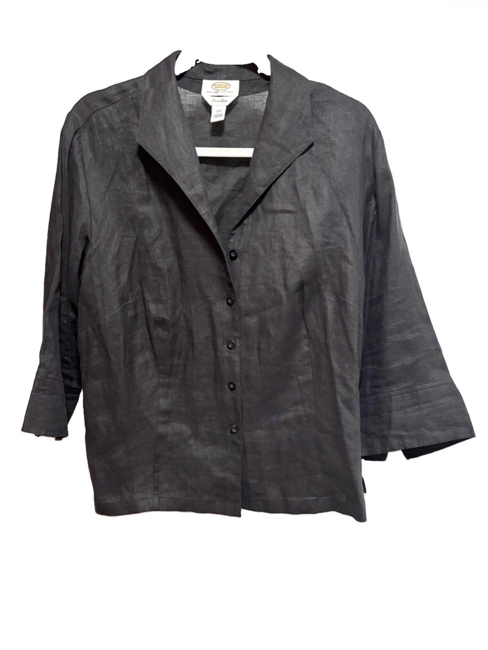 Talbots Black Irish Linen Button-Front Relaxed Blazer